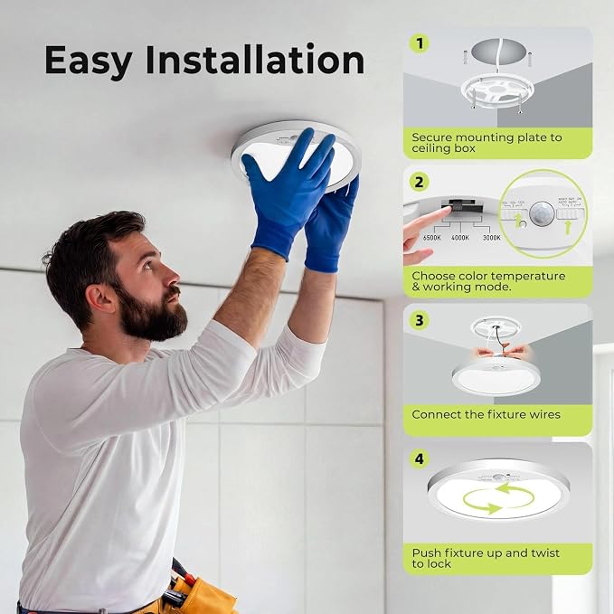hepside Motion Sensor Ceiling Light Wired, 3000K/4000K/6500K LED Flush Mount - Image 7
