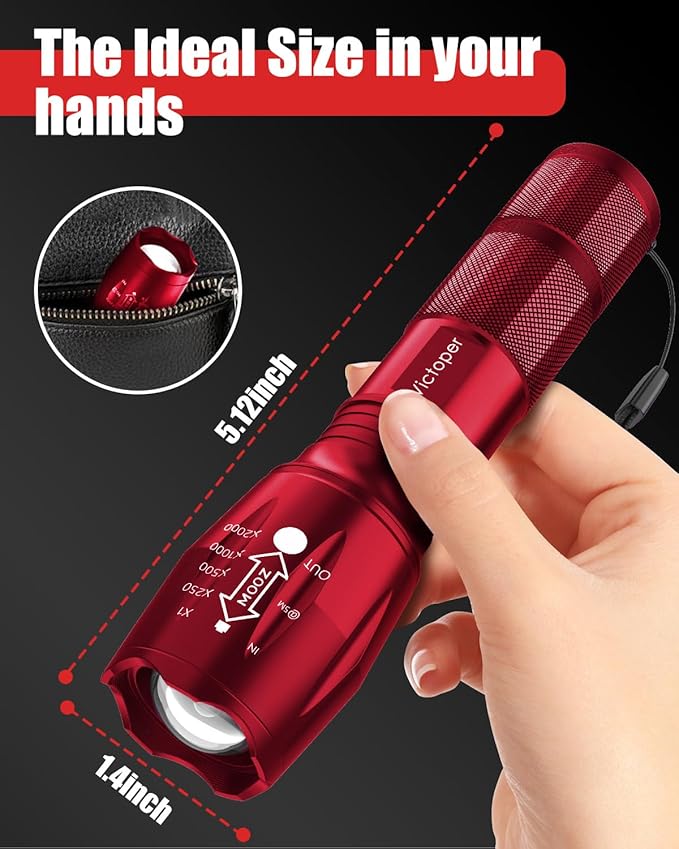 Victoper LED Flashlight 2 Pack Red, Bright High Lumens Tactical Flashlights - Image 6