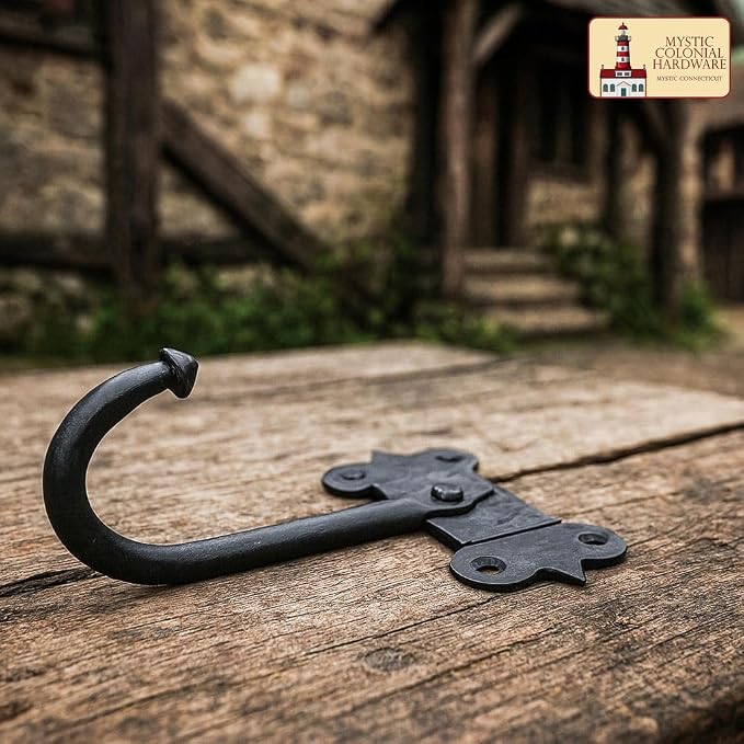 "Mystic Colonial Medieval Hand-Forged Iron Wall Hooks Set of 2 Rustic Coat - Image 6