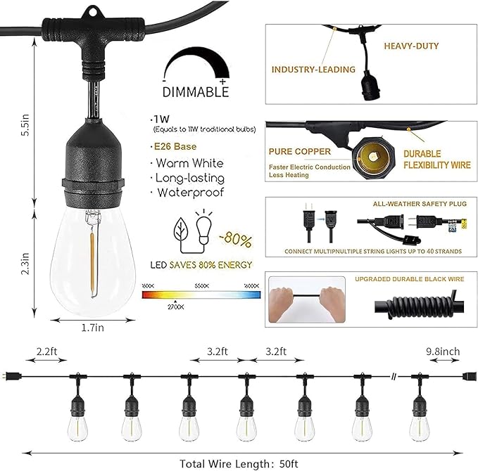 Svater Outdoor String Lights Led 105FT, Commercial Grade Patio Light - Image 6