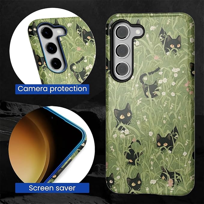 for Samsung Galaxy S23 Case, HL2 Grass Cat Hybrid 2 Layer Hard Shell Silicone - Image 4