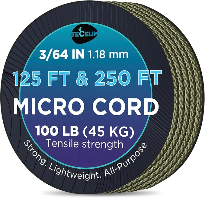 TECEUM Micro Paracord – 1.18 mm X 125 ft – Micro Utility Cord – Thin Braided by TECEUM