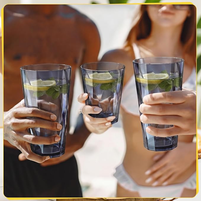 LemonRoad 24 Pack Reusable Plastic Drinking Glasses Set - 20oz & 13.5oz - Image 7