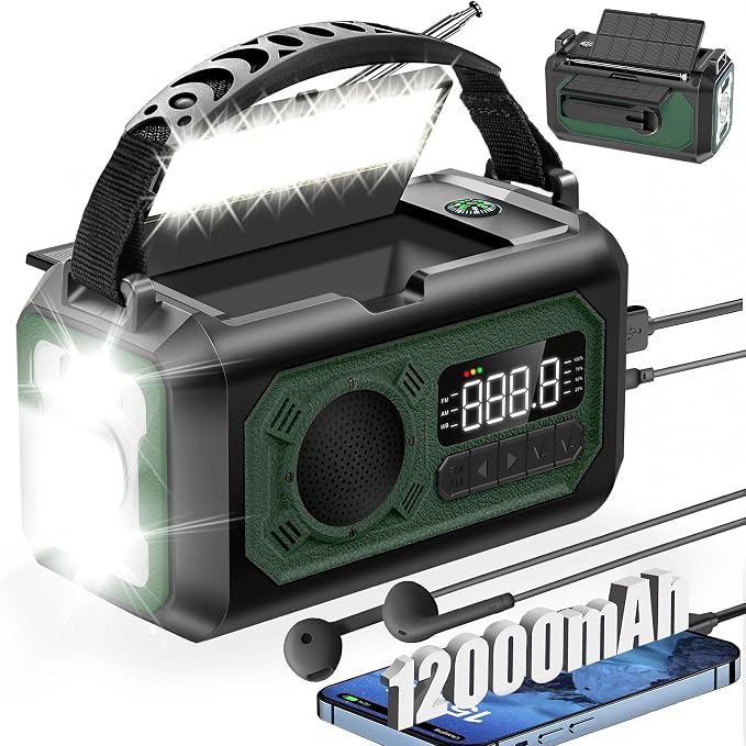12000mAh Emergency Weather Radio, Hand Crank Solar Radio Portable AM/FM/NOAA by UYEIKMLOP