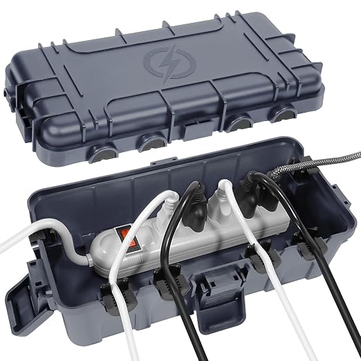 Medium Outdoor Electrical Box, IP54 Waterproof Extension Cord Cover w/ 6 Cable by OUTDSPLY