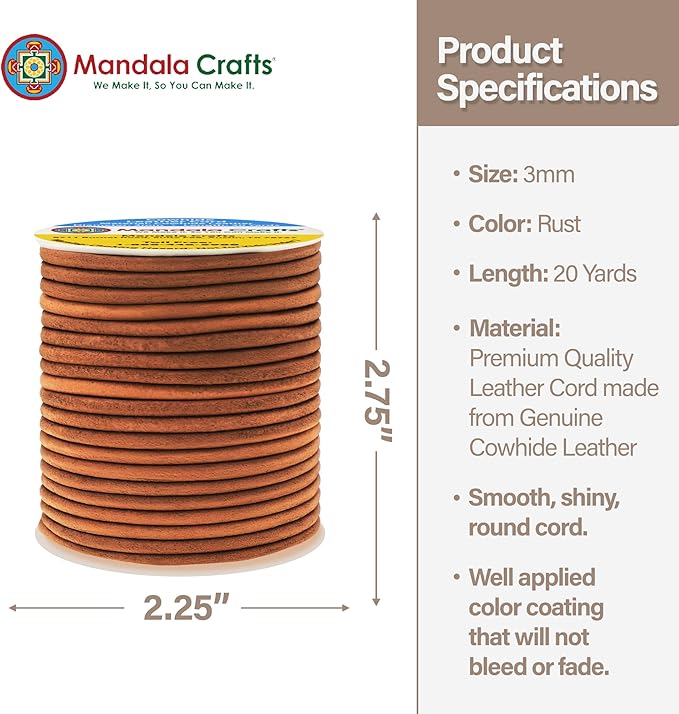 Mandala Crafts Round Genuine Rust Leather Cord - Image 4