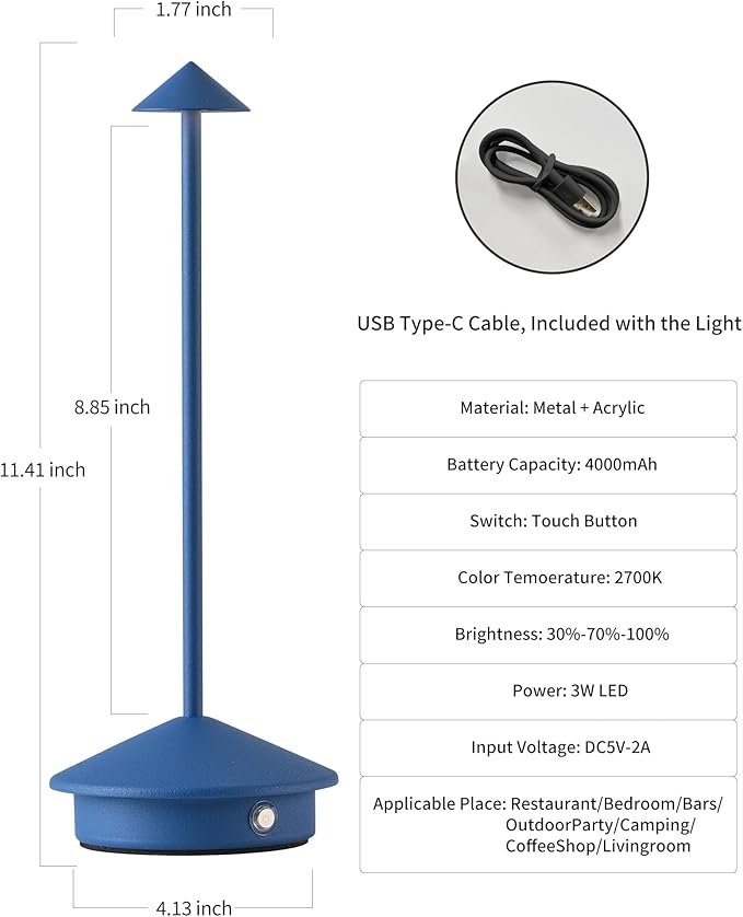 Modern Cordless Table Lamp Set of 2, Portable LED Desk Lamps, 4000mAh - Image 5