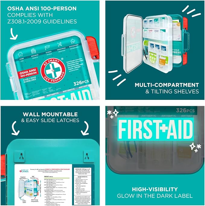 Be Smart Get Prepared First Aid Kit, 326 Piece, Exceeds OSHA and ANSI - Image 5
