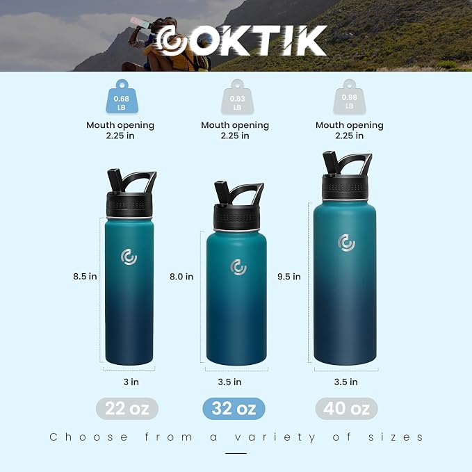 COKTIK 32oz Sports Water Bottle, Stainless Steel Water Bottle - Image 2