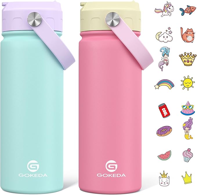 GoKEDA 18oz Kids Water Bottle, 2 Pack Insulated Bottles by Unknown