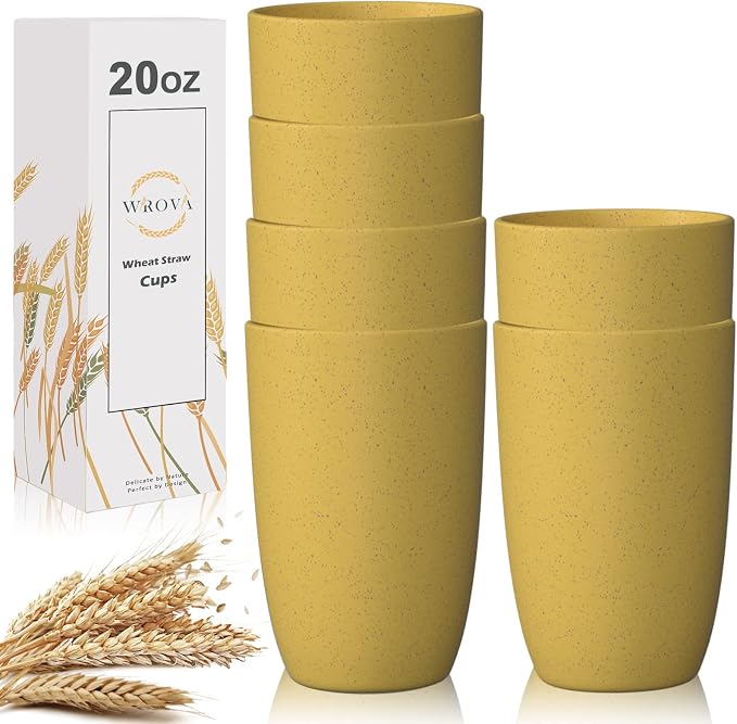 Wheat Straw Cups 6 PCS Good Alternative to Plastic Reusable Cups 20 oz by WROVA