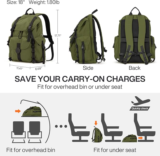 mixi Travel Backpack for Women Men, 18 Inch Carry On Laptop Backpack Flight - Image 5