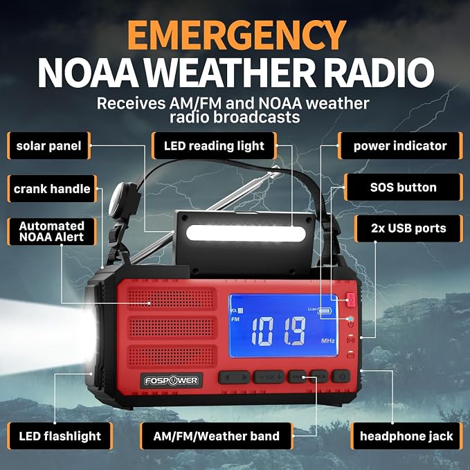 FosPower NOAA Emergency Weather Radio D8 37000mWh Portable Power Bank, - Image 2
