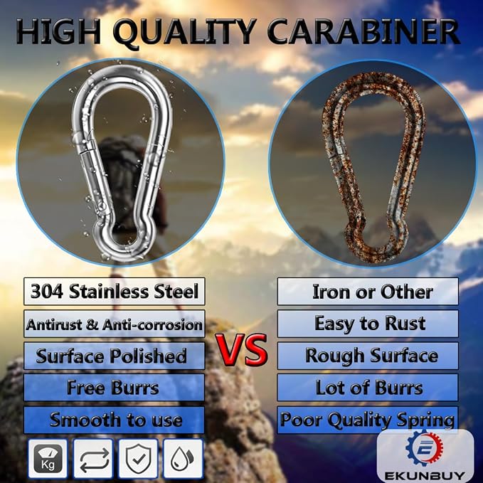 Spring Snap Hooks, 304 Stainless Steel Metal Clip Heavy Duty Rope Connector - Image 3