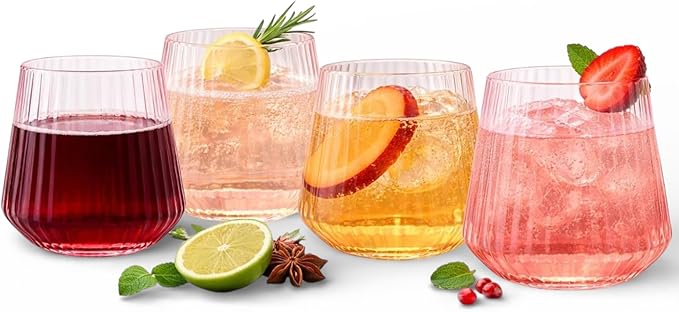 Oojami 40 Pack Pink Ribbed Plastic Wine Glasses 12 oz by Oojami