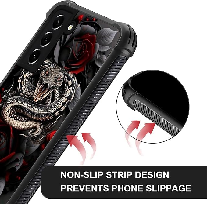 for Samsung Galaxy S22 Plus Case, Entwined Rose Snake Pattern Graphic Design - Image 2