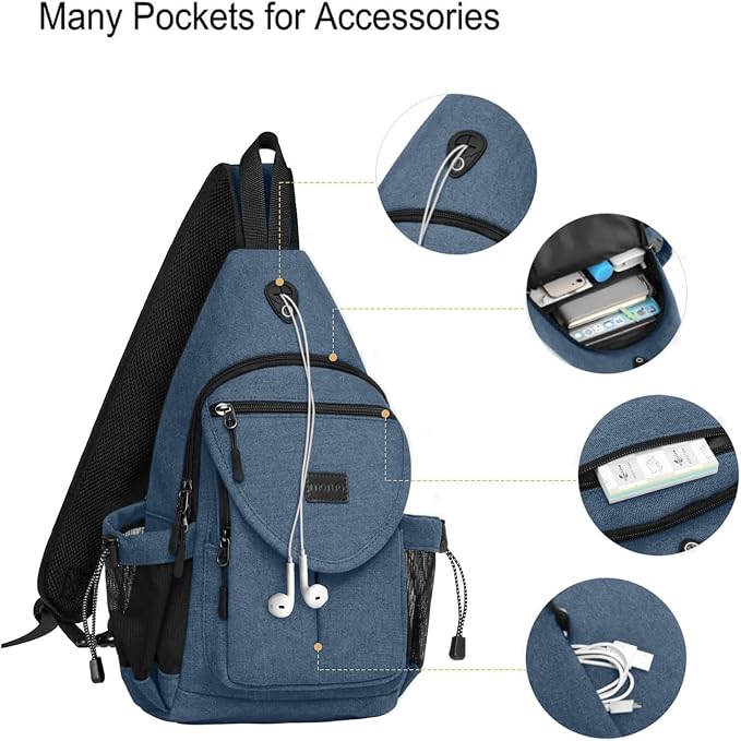 MOSISO Sling Backpack, Canvas Crossbody Hiking Daypack Bag - Image 3