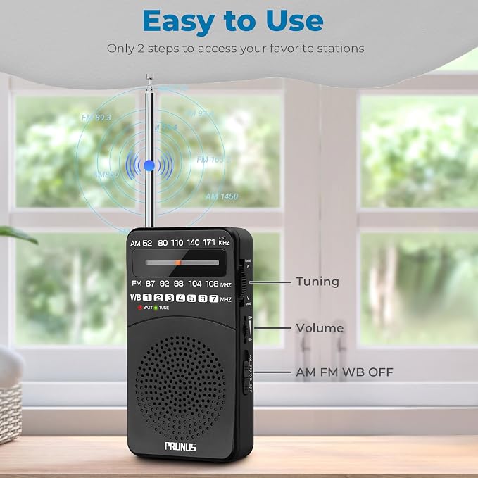 PRUNUS NOAA Weather Radio AM FM, Battery Powered Radio by AA, Transistor Radios - Image 5