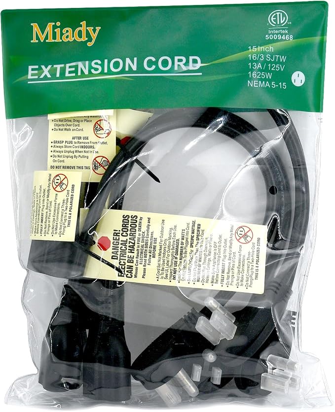 Miady Flat Plug Extension Cord 1 Ft, 90 Degree Plug Adapter, 3 Prong Grounded - Image 8