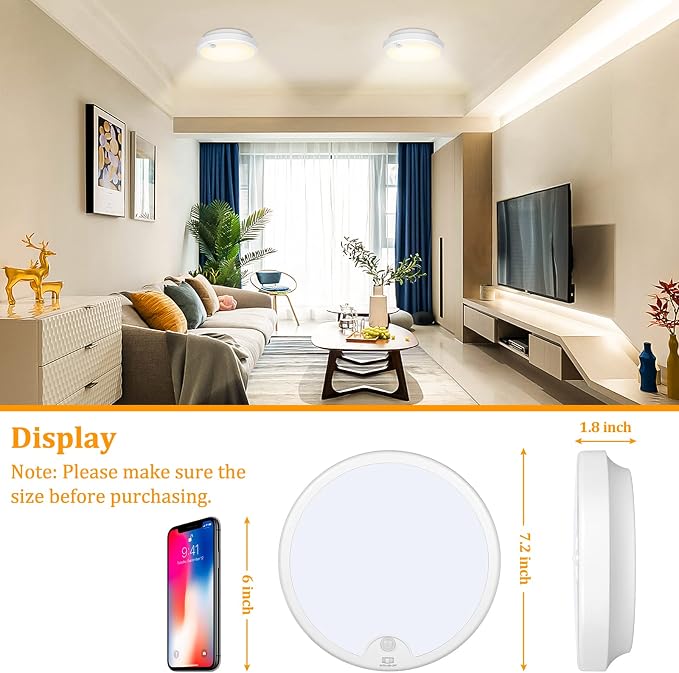 2-Pack Battery Operated Motion Sensor LED Ceiling Lights Indoor, Wireless Flush - Image 5