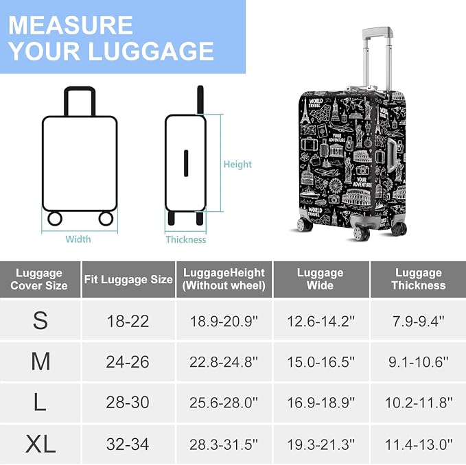 ANNA QUEEN Travel Seamless Pattern Luggage Cover -Stretchable Airplane Suitcase - Image 7