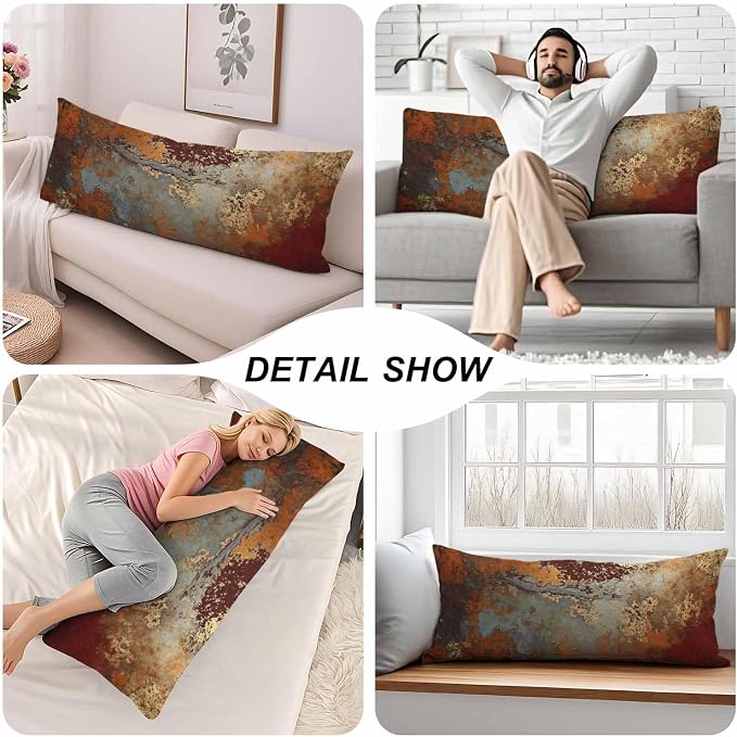 Grunge Rust Decorative Body Pillowcase 20"X54", Metal Rusty Steel Brown Outdoor - Image 5
