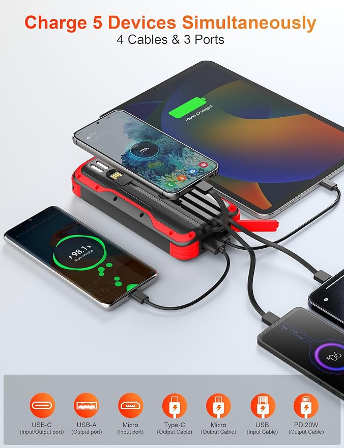 Solar Charger Power Bank, PD 20W Fast Charging External Batter, 40000mAh - Image 2