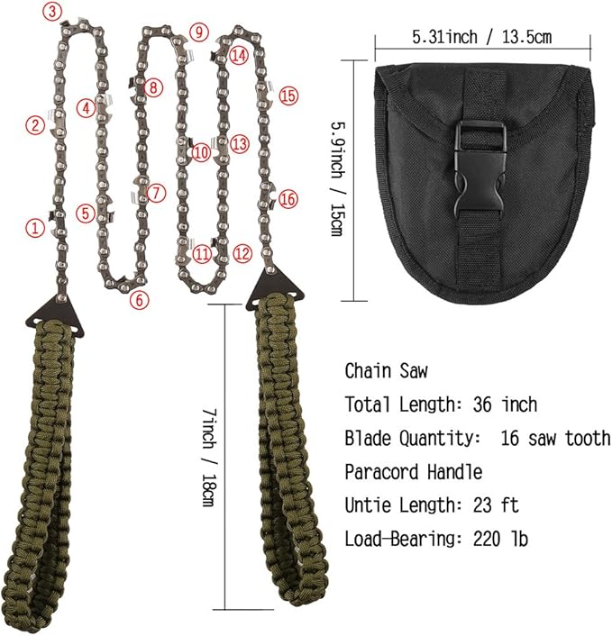 Pocket Chainsaw with Paracord Handle 36 Inches 16 Teeth Long Chain Hand Saw - Image 2