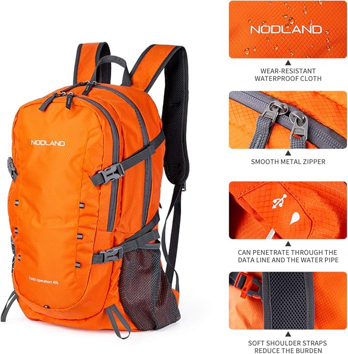 NODLAND Lightweight Backpack, Travel 40L Foldable Water-Resistant Daypack - Image 4
