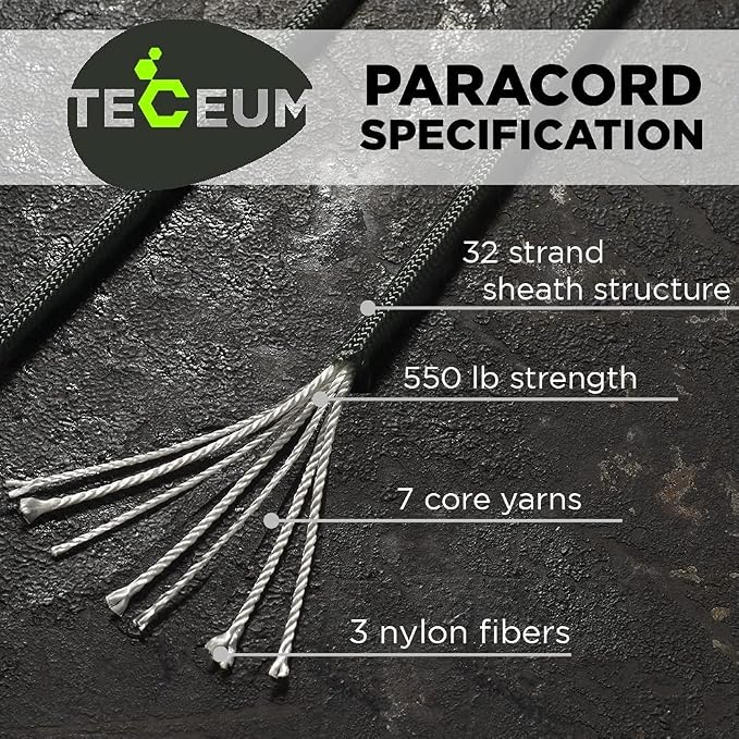 TECEUM 5/32" Paracord Rope 1000 – 1000ft / 200ft / 100ft / 50ft – Tactical - Image 2
