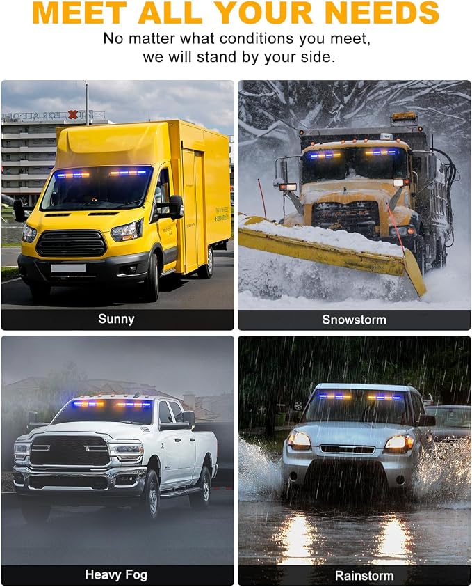 HLauto 6Z4J Emergency Dash Strobe Lights: 2x16.8 inch Blue Amber Safety Lights - Image 6