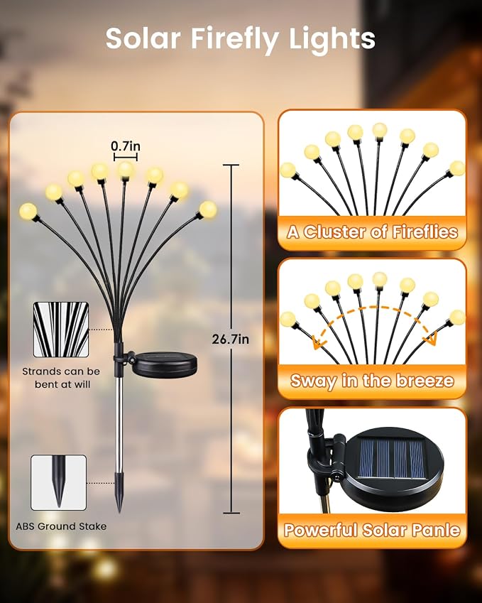 OZS 6 Pack Total 48 LED Solar Garden Lights Fairy Outdoor - Image 5