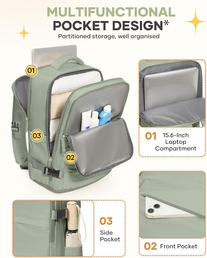 coofay Large Travel Backpack For Women Men Airline Approved Carry On Backpack - Image 5
