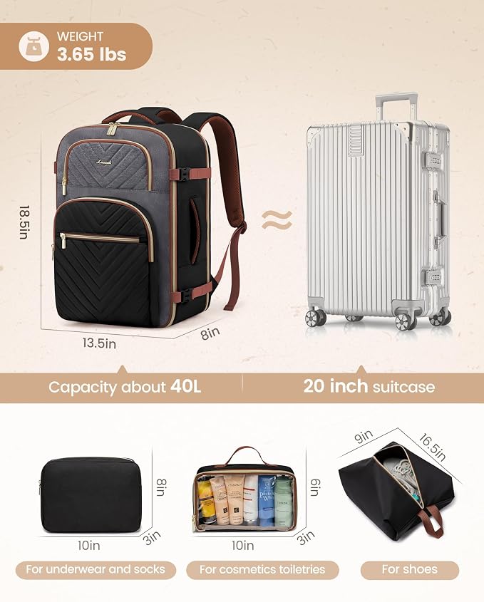 LOVEVOOK Travel Backpack Carry on Flight Approved 40L, Waterproof TSA Travel - Image 5