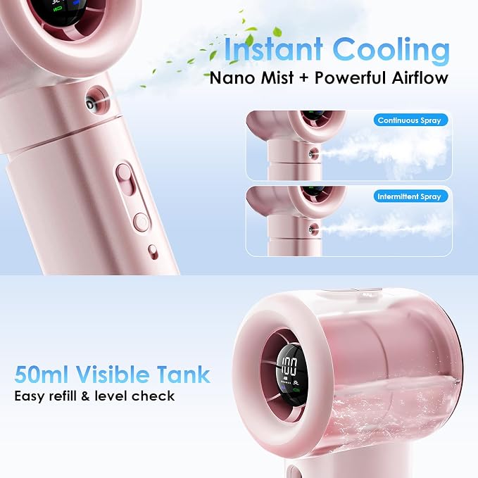 Portable Misting Fan Handheld Powerful Turbo Fan, 100 Speeds, 6000mAh - Image 3