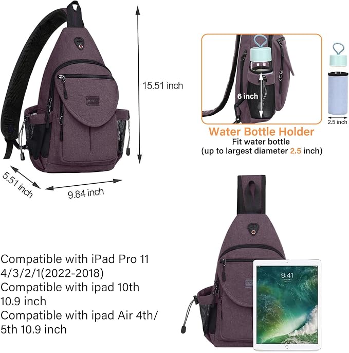 MOSISO Sling Backpack, Canvas Crossbody Hiking Daypack Bag - Image 2
