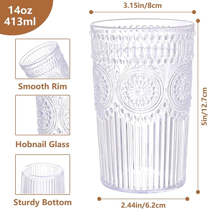 Ciaell 12 Pack Romantic Plastic Water Glasses - 14 Oz Clear Vintage Drinking - Image 2