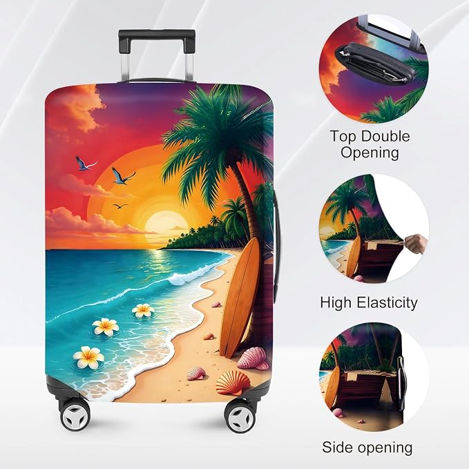 ANNA QUEEN Tropical Sunset Beach Luggage Cover, Stretchable Suitcase Protector - Image 2