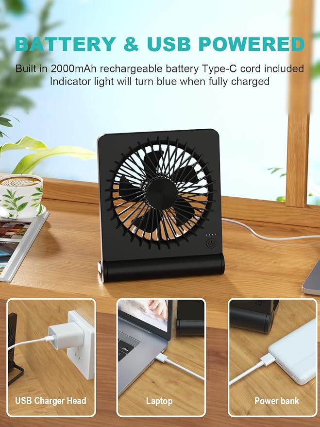 Small Desk Fan, Rechargeable USB Fan Battery Operated, Ultra Quiet, Strong Wind - Image 5