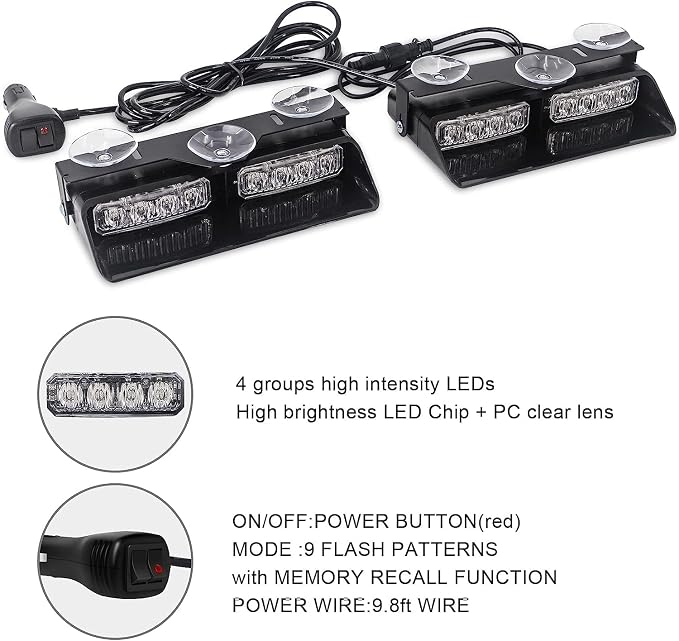 XRIDONSEN 2 in 1 Emergency Dash Strobe Lights Purple White Interior Front/Rear - Image 5