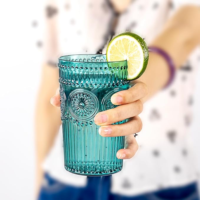 Ciaell 12 Pack Romantic Plastic Water Glasses - 14 Oz Green Vintage Drinking - Image 7