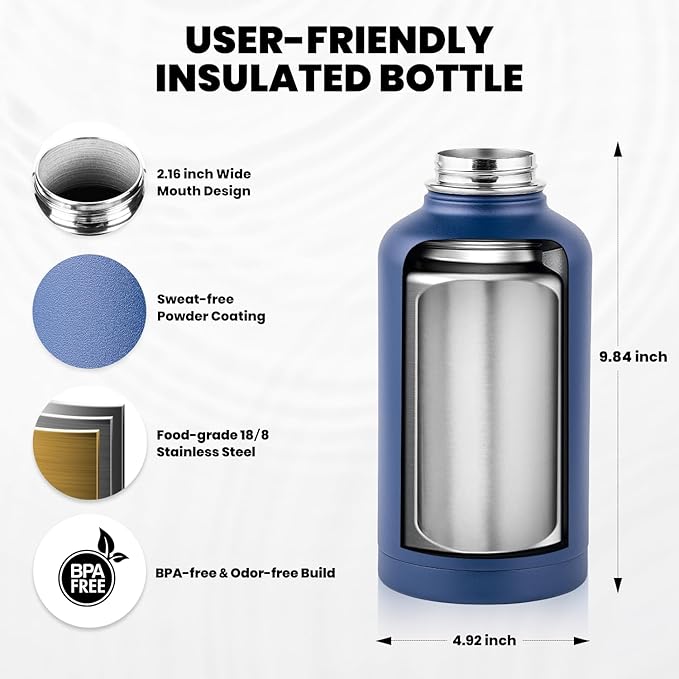 RAYMYLO Insulated Water Bottle 64 oz, Triple Wall Vacuum Stainless Steel - Image 5