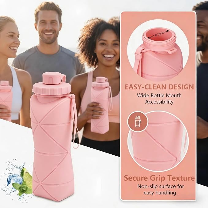 Collapsible Travel Water Bottle 20oz, Foldable Silicone Lightweight Reusable - Image 5
