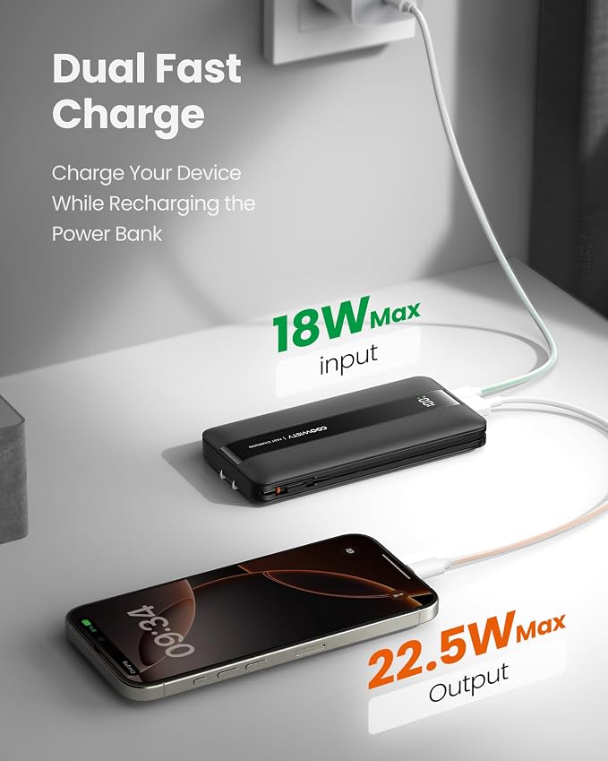 Portable Charger with Wall Plug, Fast Charging Power Bank Built-in Cables - Image 3