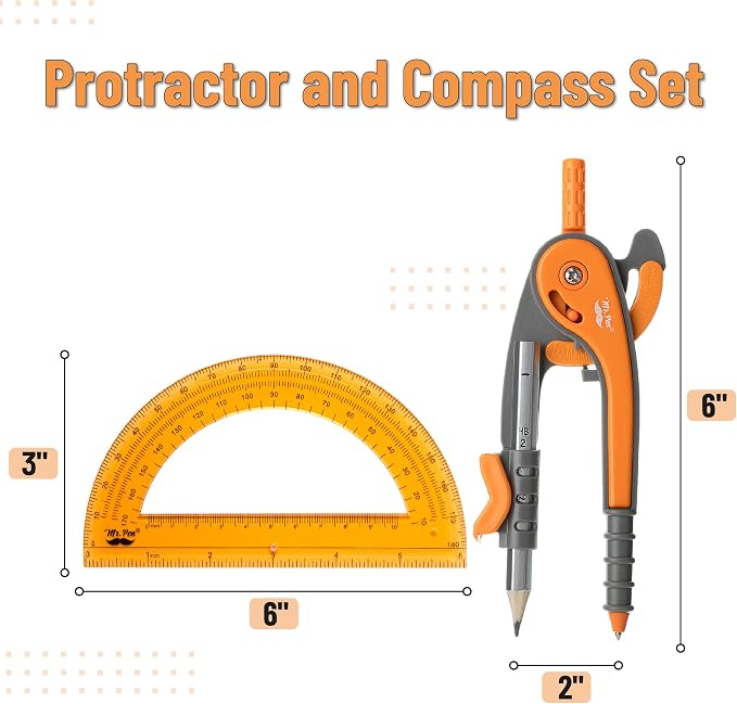 Mr. Pen- Geometry Compass and Protractor Set, 6 Inch Compass, 6 Inch Protractor - Image 2