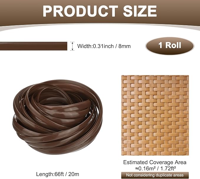 M METERXITY 1-Pack Wicker Repair Kit, 8mm x 66ft/20m Plastic Flat Rattan - Image 3