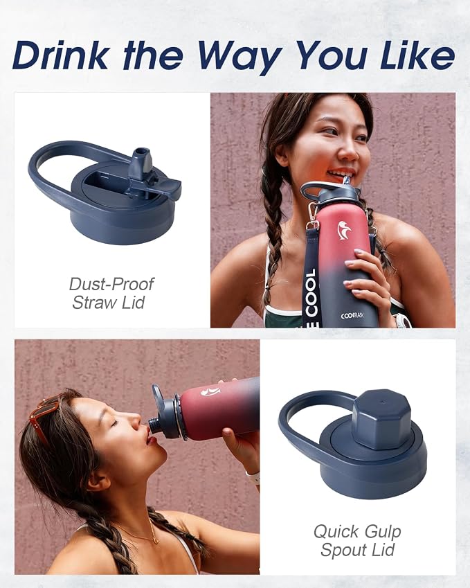 Coolflask Water Bottle with Straw, 32 oz Insulated Metal Water Flask with Straw - Image 4