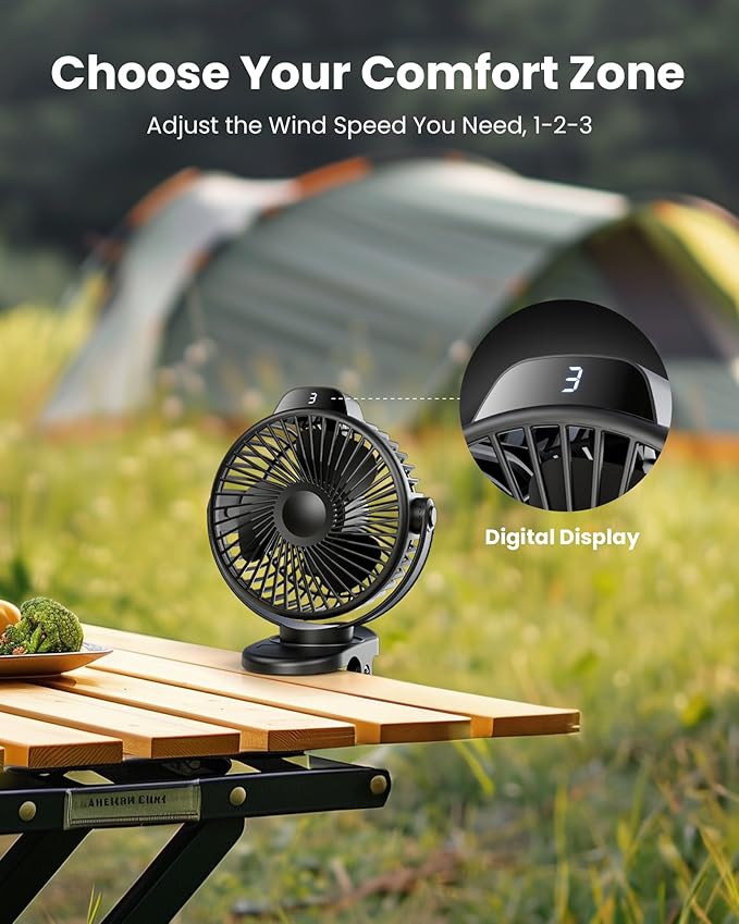 Koonie Portable Clip On Fan, Small Rechargeable Battery Operated, 3 Speed Mini - Image 3