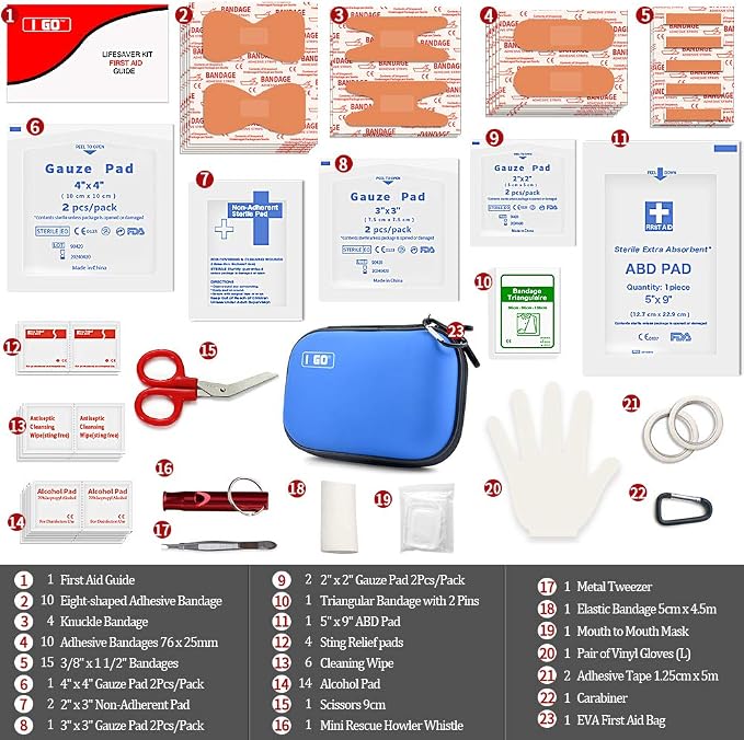 I GO 85 Pieces Hard Shell Mini Compact First Aid Kit, Small Personal Emergency - Image 4