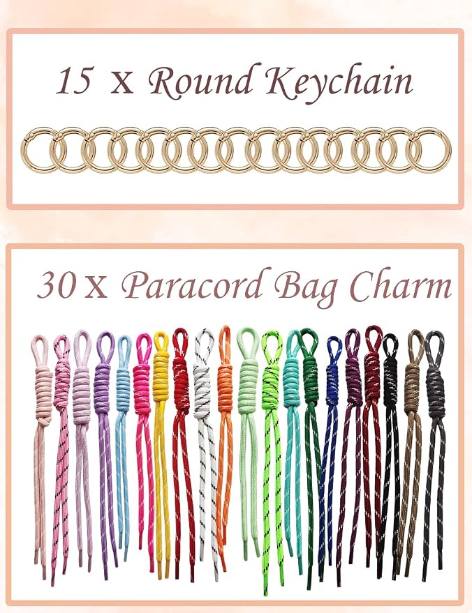 8/13/18/20/30 Pack Paracord Keychain Rope Bag Charms Colorful Braided Charms - Image 3